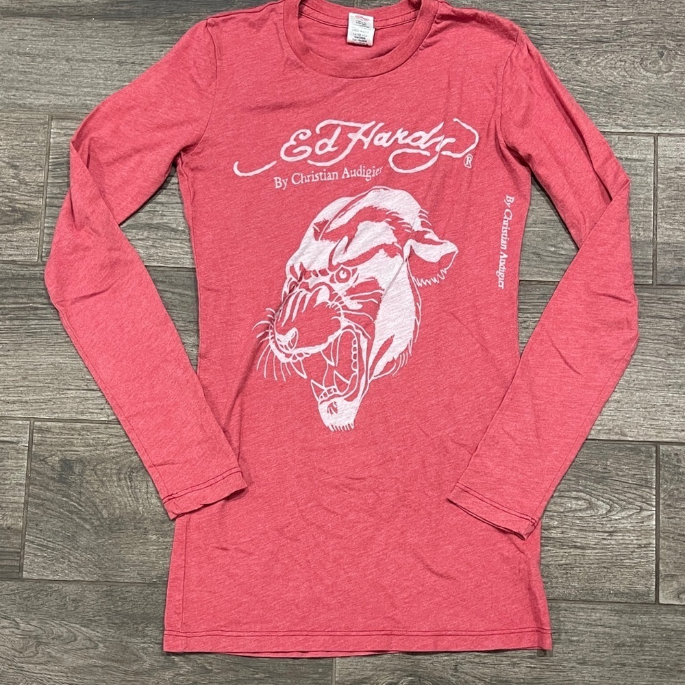 Vintage Y2K  Ed Hardy Pink Tiger Graphic Long Sleeve